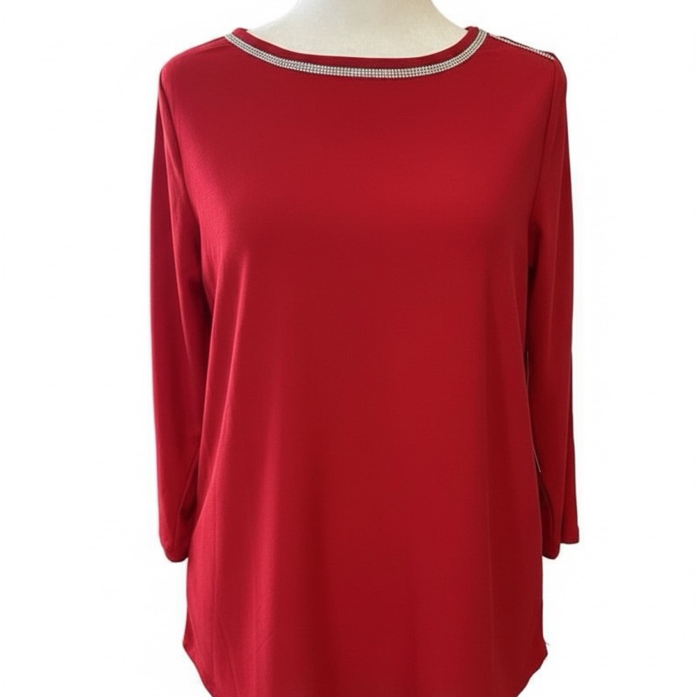 Scarlett Red Rhinestone Neckline Top - Size L NWT Retail ($54)